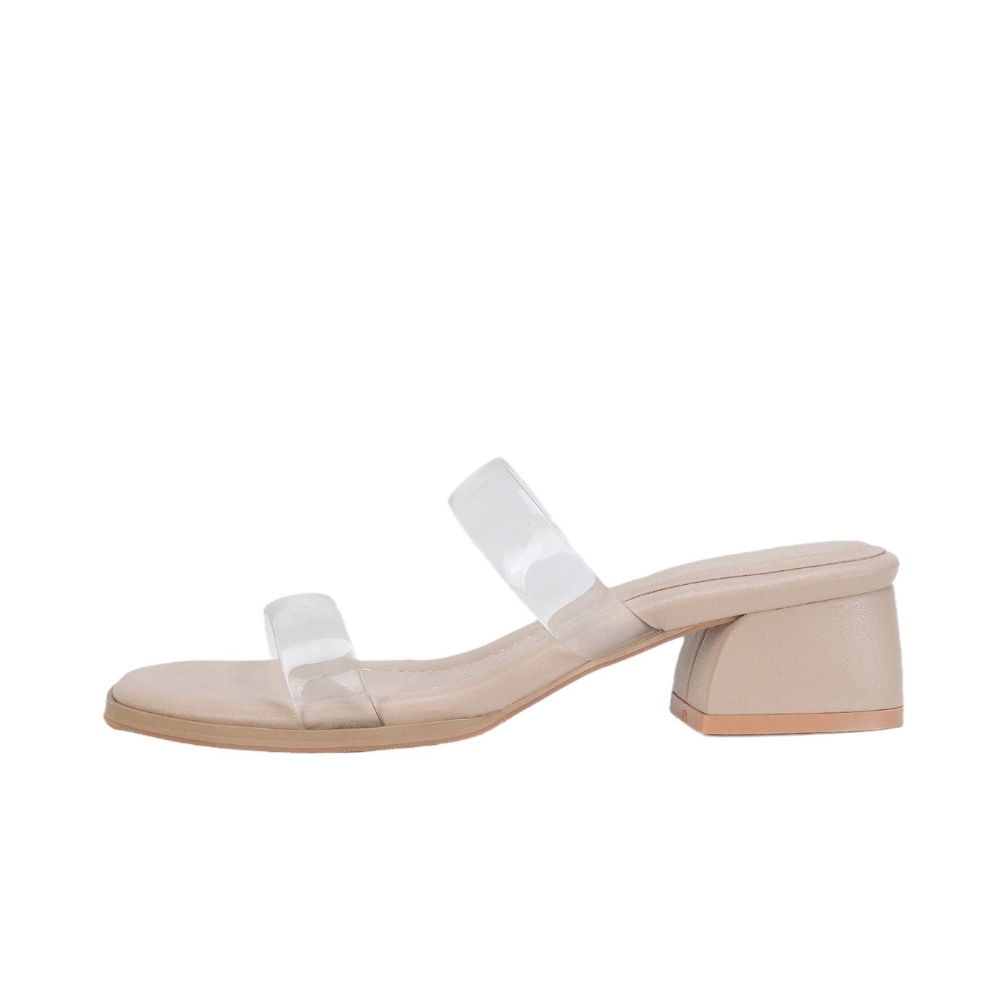 Women's White Mid-heel Sandals With Transparent Slippers Outer Wear