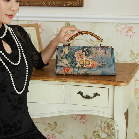 Bolso de mano antiguo de cuero estilo cheongsam retro para mujer