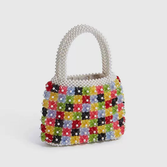 Women's Fashion Flower Heart Hand Braided Pearl Bag