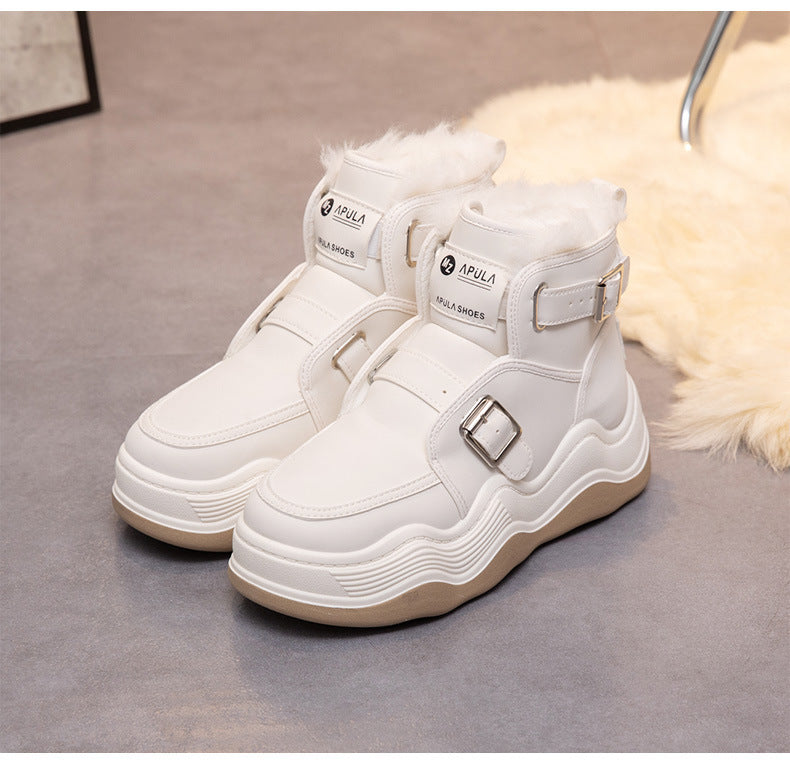 Woolen Cotton Thick Bottom Elevator Shoes Student Sports High Top