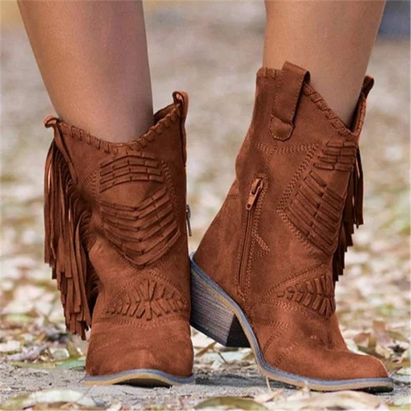 Mid-calf Chunky Heel Women's Side Zipper Boots