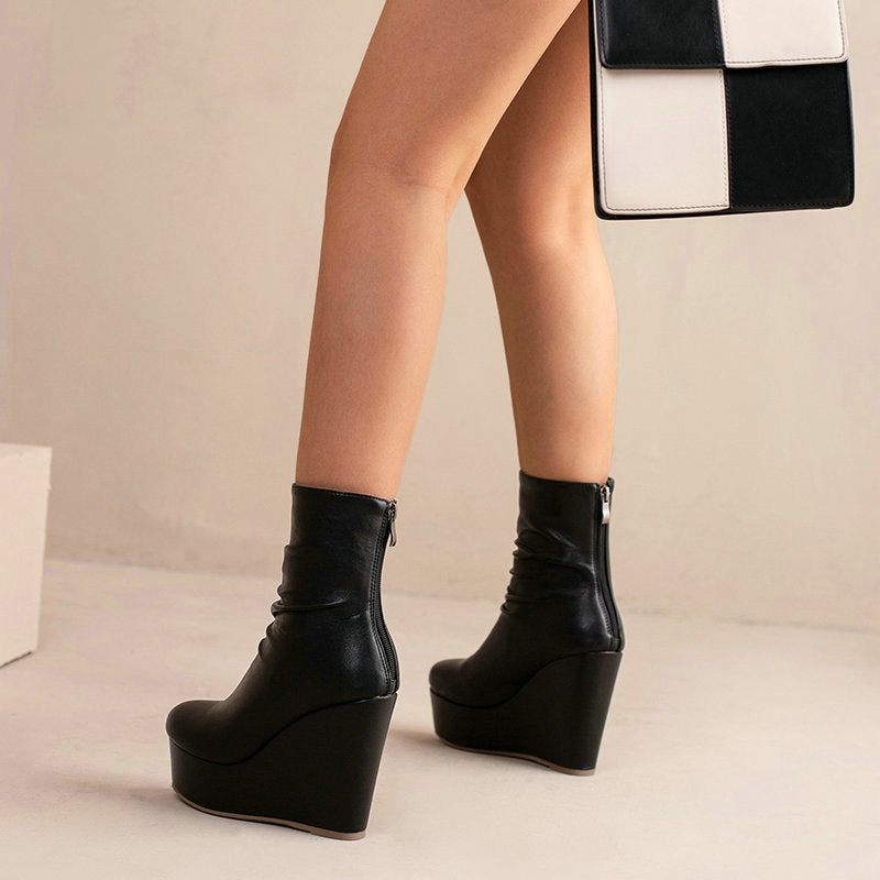 Women's Fashion Thick Bottom Slope Heel Martin Boots