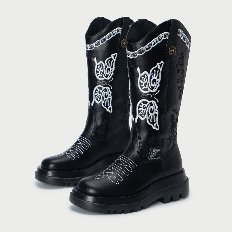 All-match Butterfly Embroidery Cowboy Boot