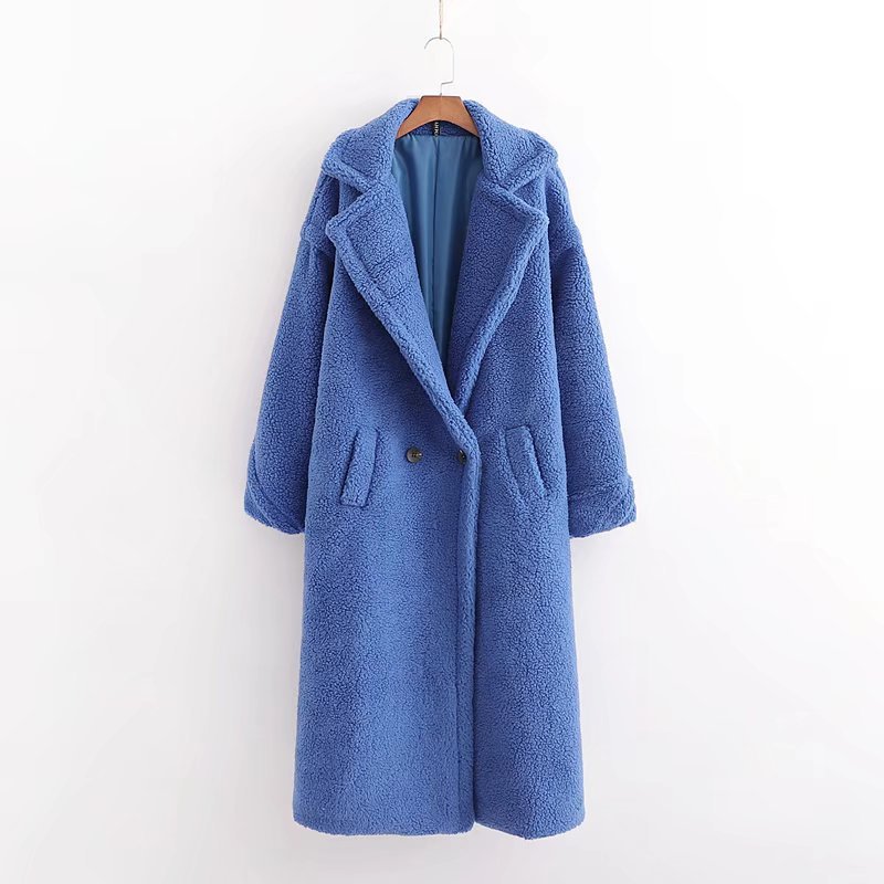 Manteau long thermique épais à manches longues en peluche artificielle pour femme