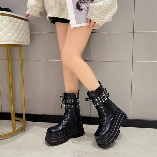 European And American Large Size Women Handsome Thick-soled Tooling Boots