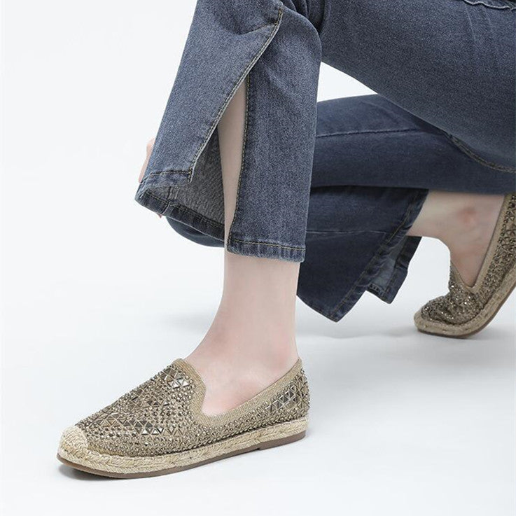 Women's Fashion Simple Sequins Full Diamond Flat Shoes