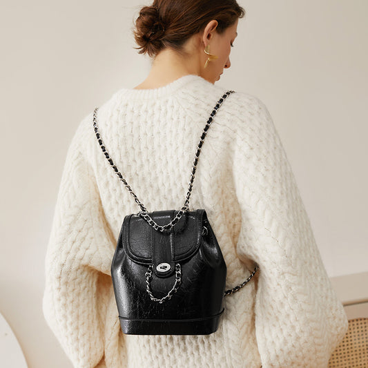 Chain Cowhide Large Capacity Retro One Shoulder Two Shoulders Bag