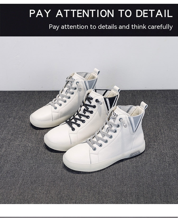 Women's Short Boots Fleece-lined White Shoes Soft Bottom Casual Flat