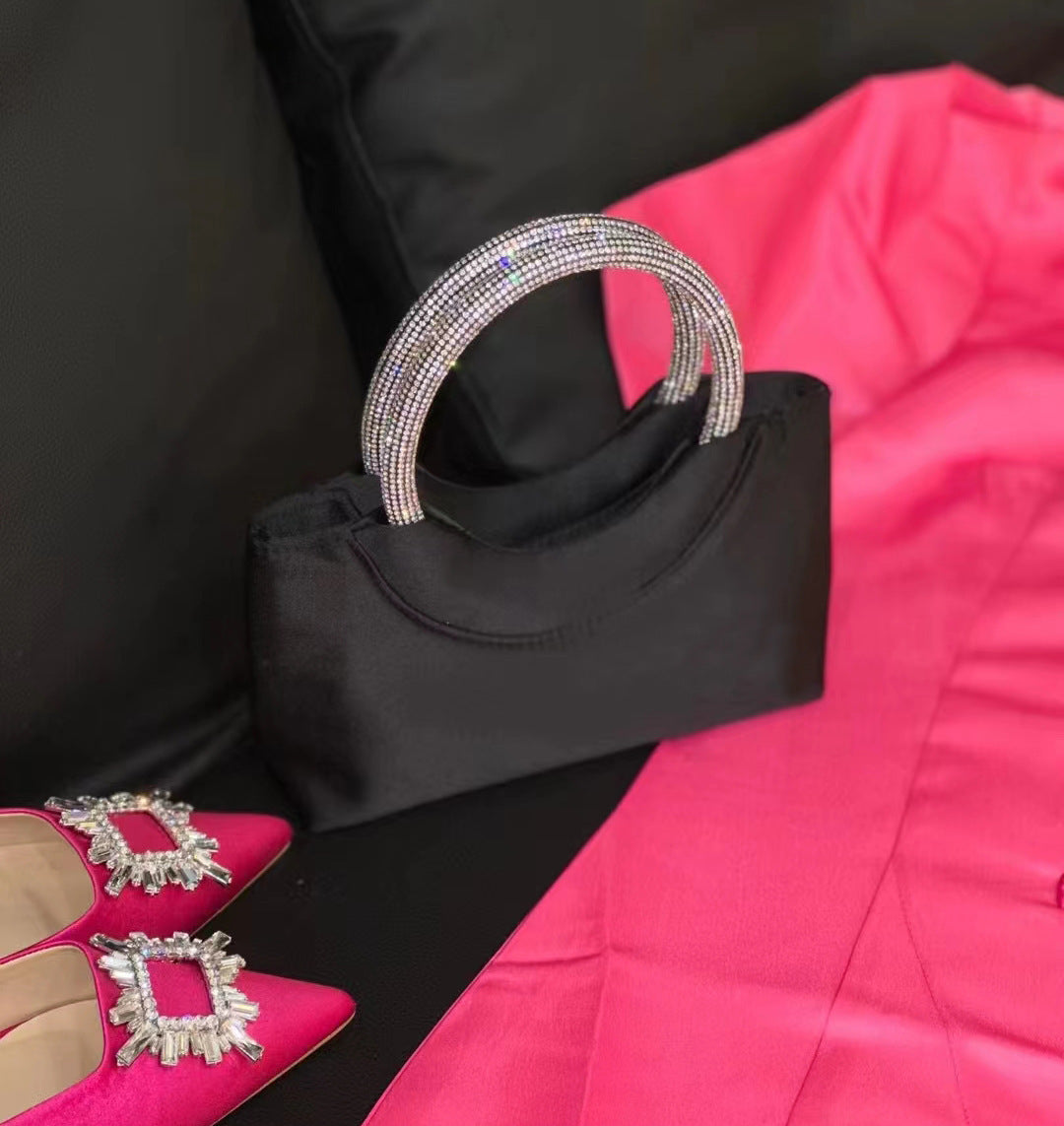 Bolso de mano de satén de seda con diamantes de imitación para cenas de mujer Diseño de interés especial