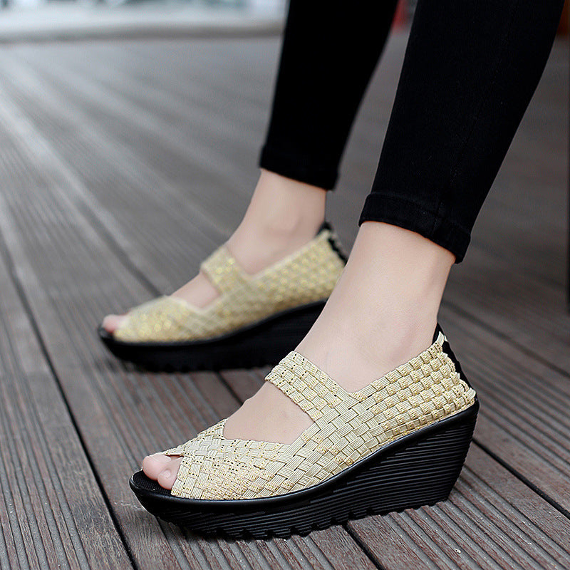 Sandalias de verano Sandalias tejidas para mujer Cómodas con suela suave