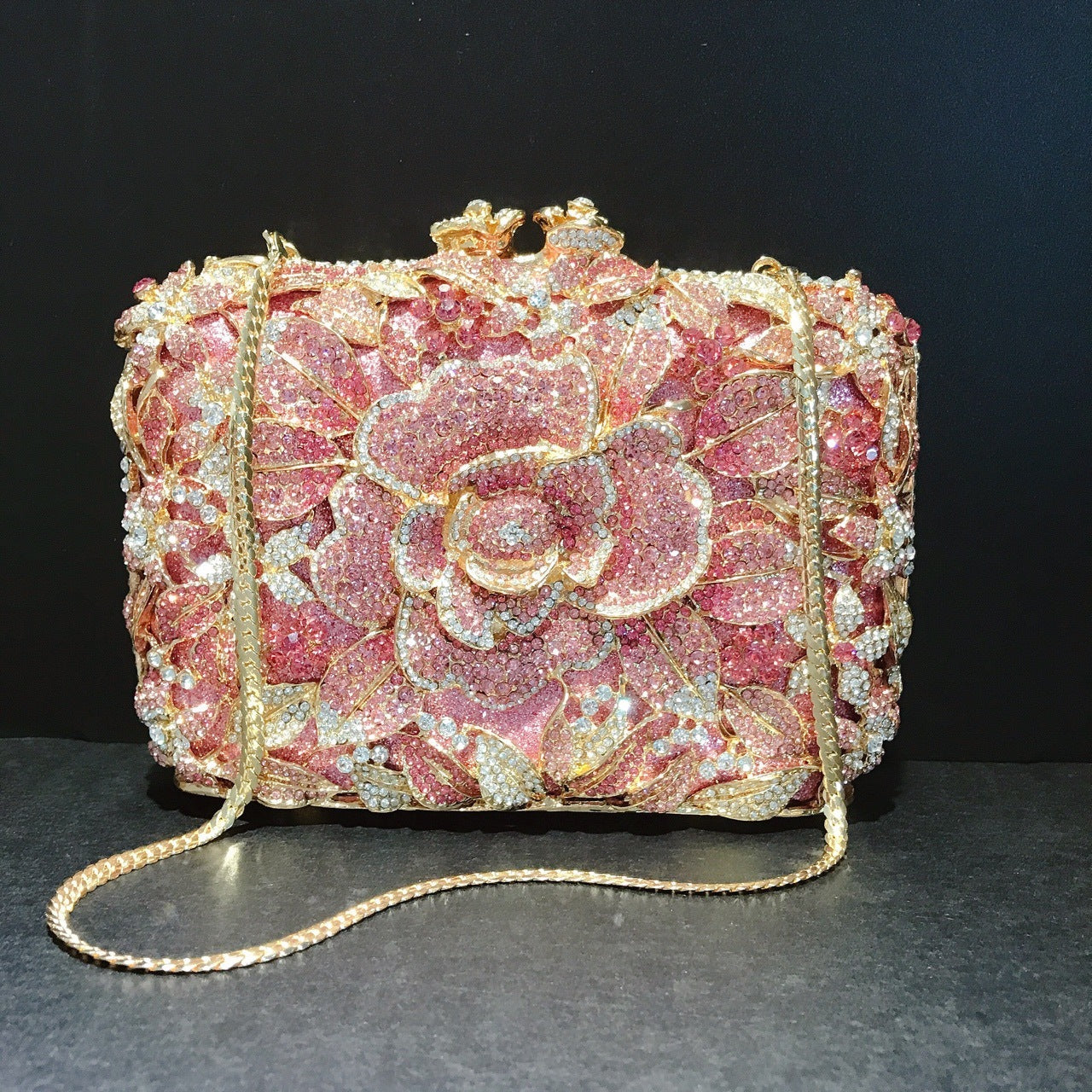 Metal Rose Diamond Chain Clutch Evening Bag