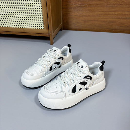 Platform Sneakers Non-slip Sports Casual Black And White Panda Comfortable Breathable Lace Up White Shoes