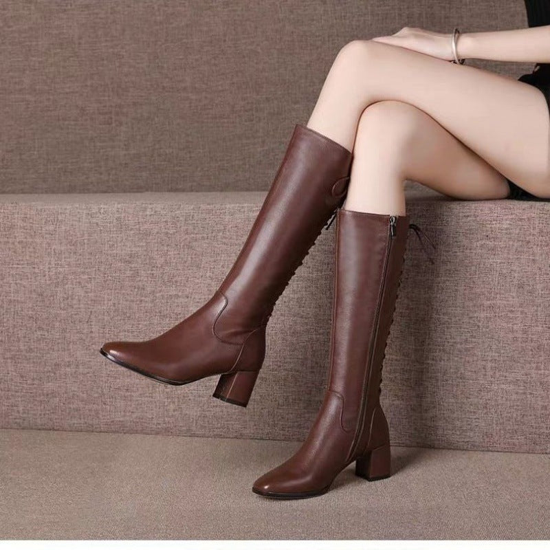 Women's Lace-up Below The Knee High Leg Boot