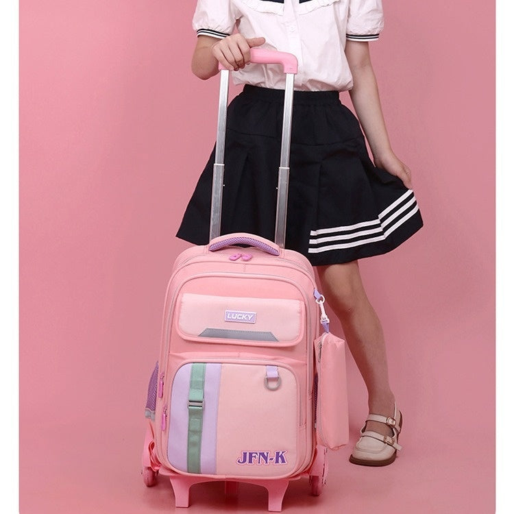 Elementary School Student Trolley Schoolbag Grade 1-6 Trendy Simple Wear-resistant Waterproof Spine-protective