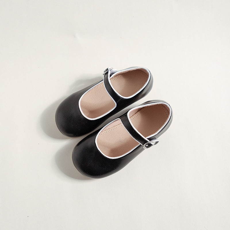 Leather Shoes Patent Lining Children's Low-cut Soft Bottom Contrast Color Strip