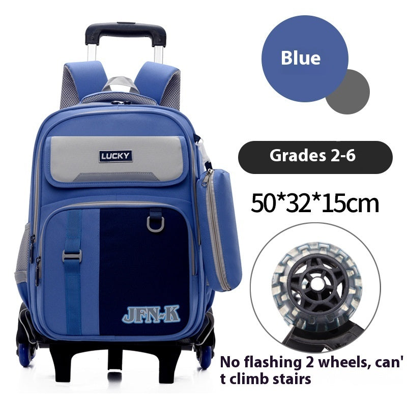 Elementary School Student Trolley Schoolbag Grade 1-6 Trendy Simple Wear-resistant Waterproof Spine-protective