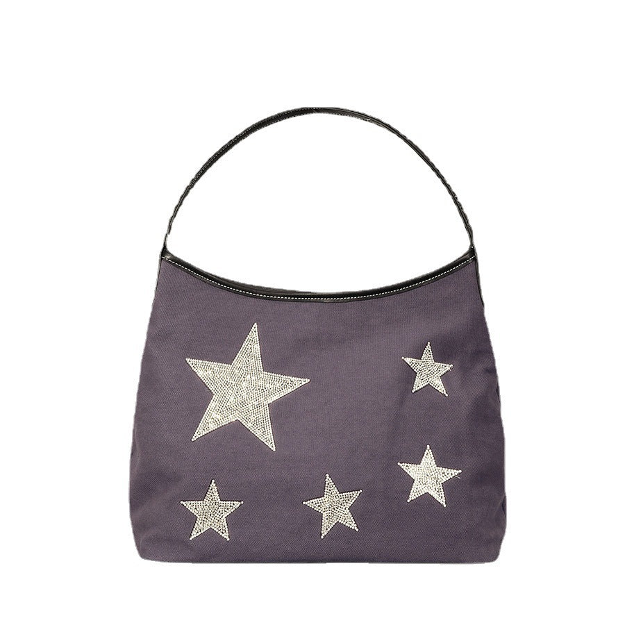 Retro Five-pointed Star Rhinestone Tote Bag For Women