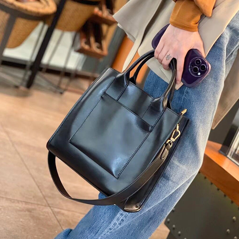 Women's Genuine Leather Crossbody Tote Handbag