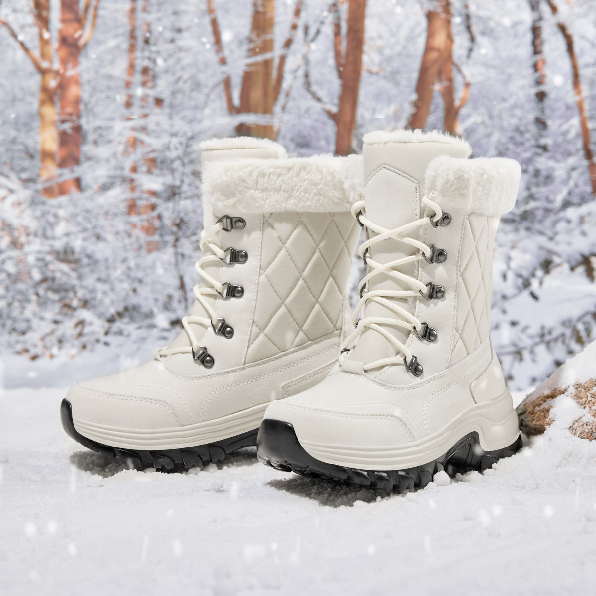 Botas de nieve de invierno para mujer, de caña alta, cálidas, con forro polar, gruesas y cómodas