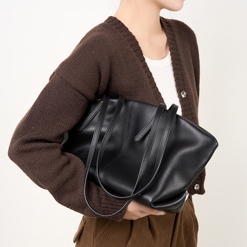 Bolso de mano de cuero de gran capacidad para mujer, informal y a la moda