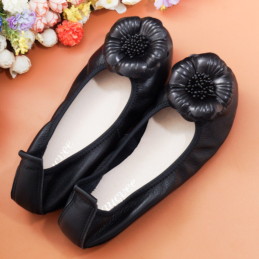 Women's Leather Flower Shoes Shallow Flat Sole