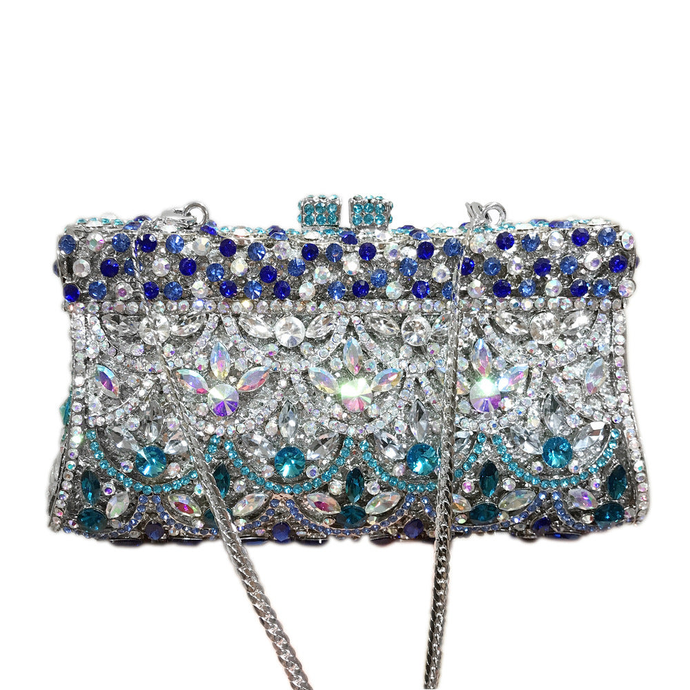 Fish Scale Blue And White Porcelain Diamond Metal Evening Bag With Diamonds