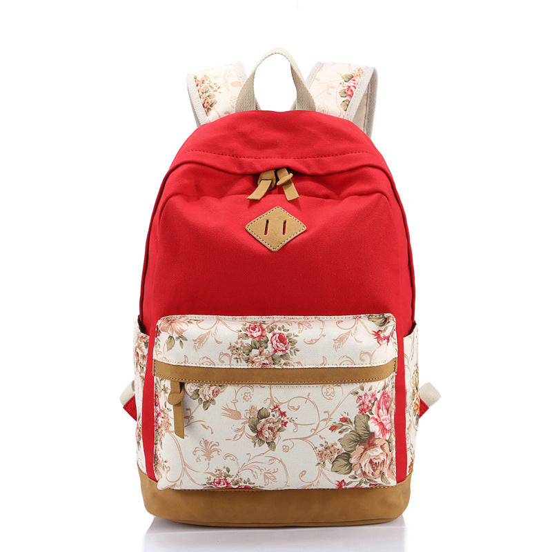 Embroidered Floral High School Student Schoolbag