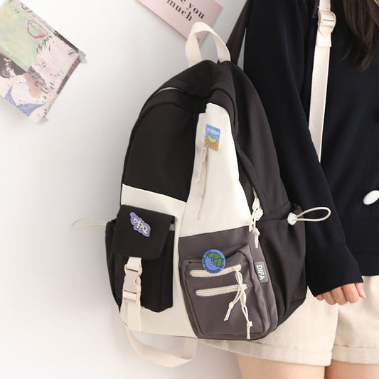 Women's Korean Style Contrast Color Versatile Schoolbag