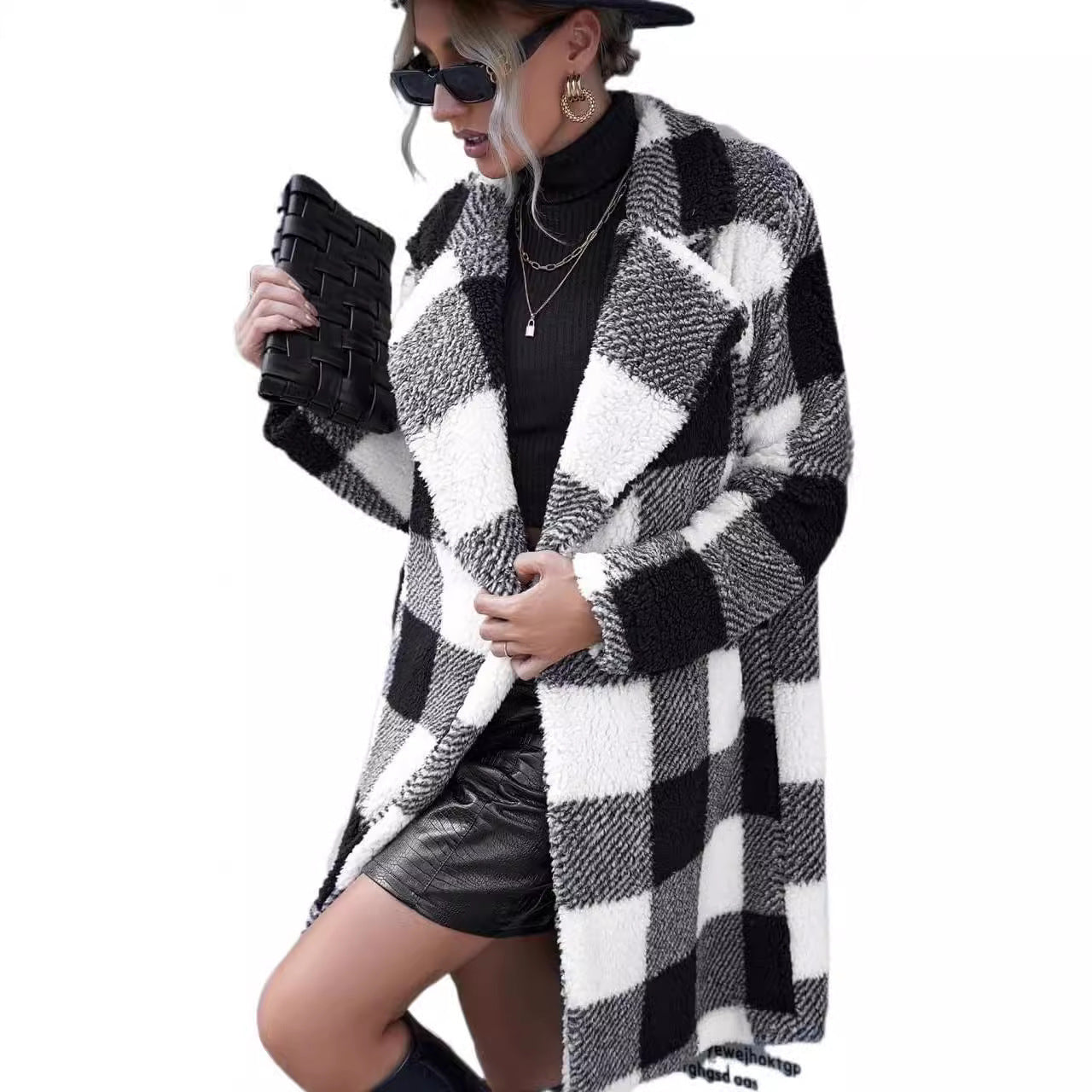 Women's Lapel Long Sleeve Non-buckle Plaid Long Coat