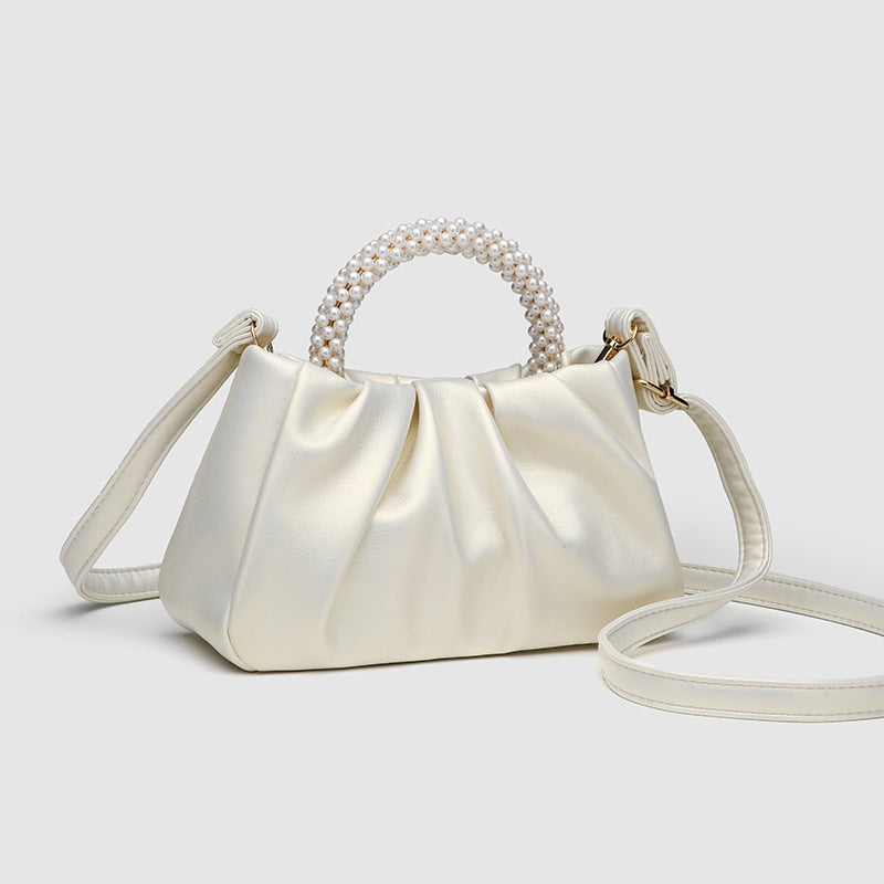 Bolso de mano dulce Maiden Pearl, bolso de mujer a la moda con pliegues, bandolera tipo nube, mini bolso