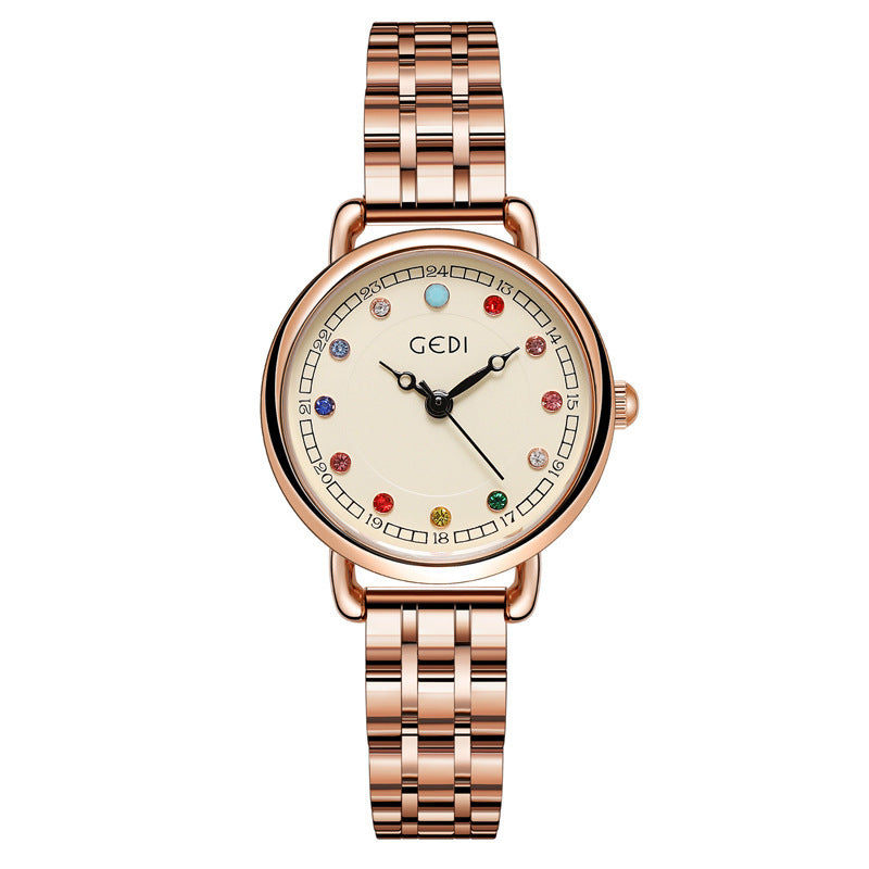 Niche Montre à quartz étanche pour femme avec ceinture en acier, petite et légère, luxueuse, avec pierre de naissance