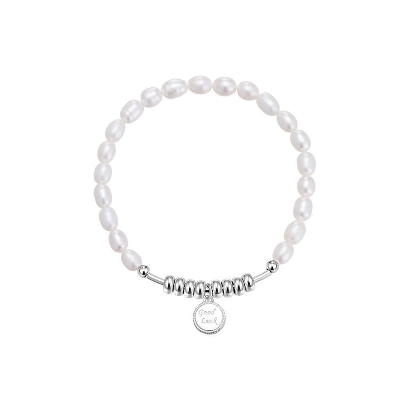 Bracelet en perles d'eau douce en argent S925 avec lettres