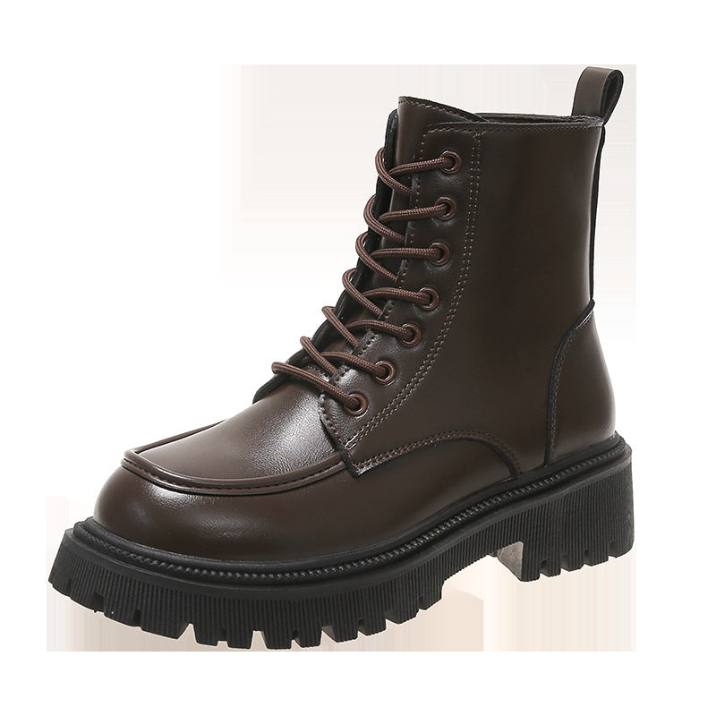 Botas Martin de color sólido para mujer, botas de caballero con punta redonda y cordones, estilo británico, a la moda, para otoño e invierno