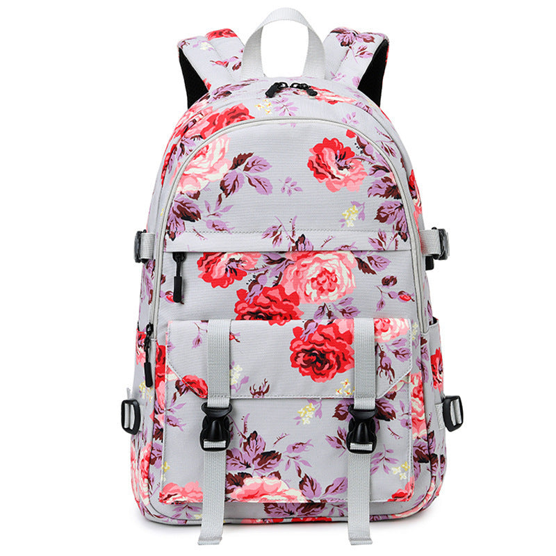 Mochila multifuncional con diseño de flores y transferencia térmica para mujer