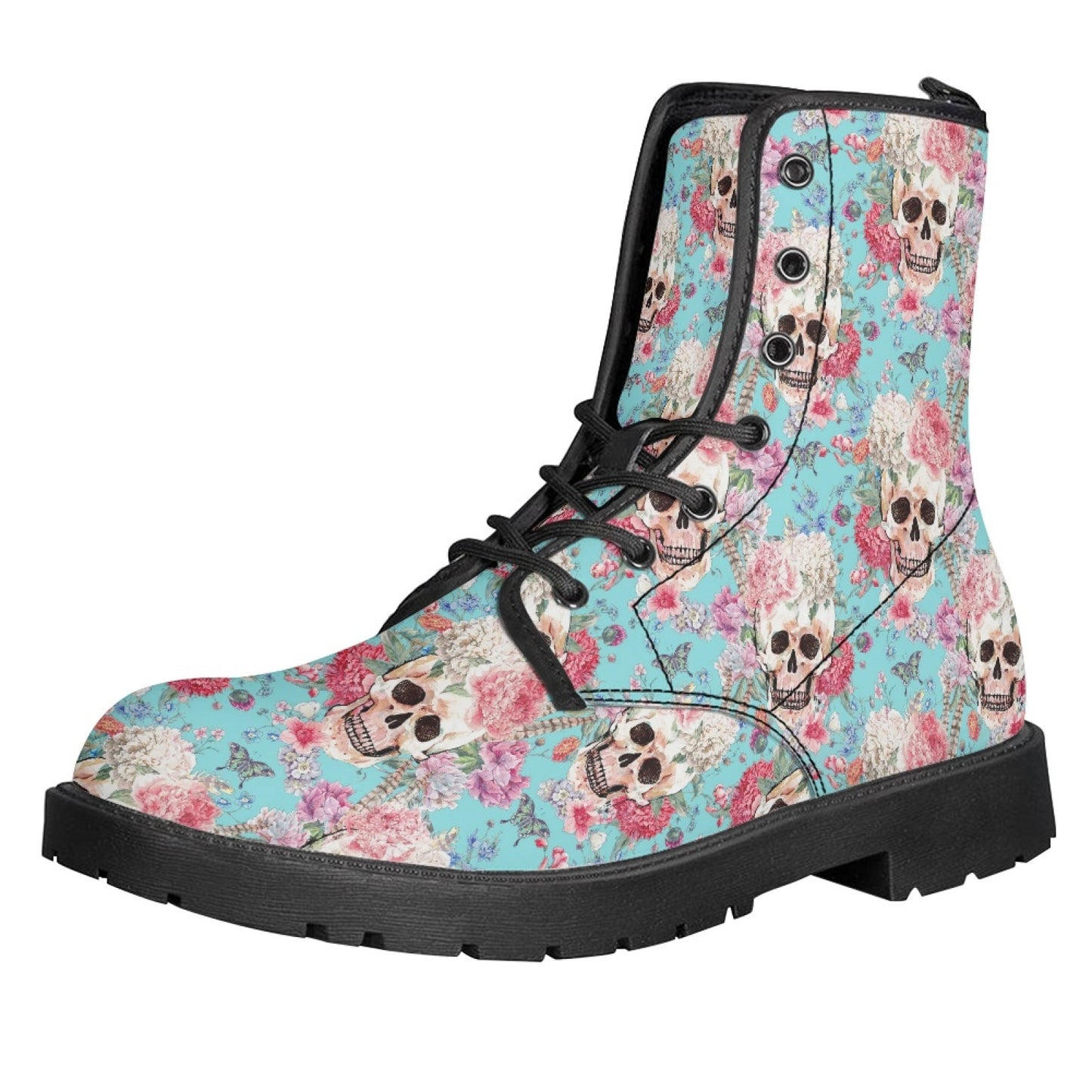 Printed Women's Leather Flat Bottom Low Heel British Martin Boots