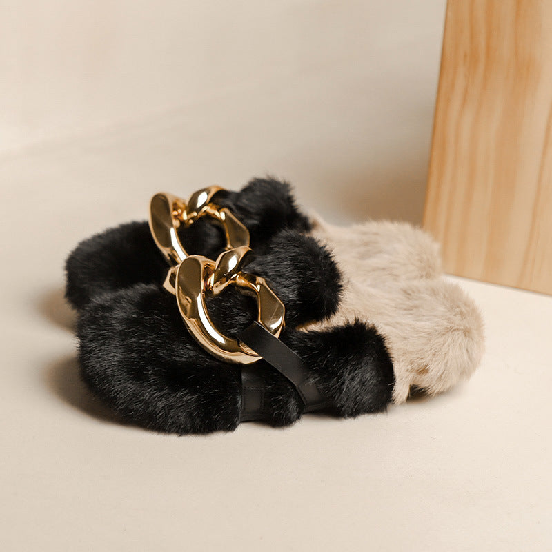 Women's Fashion Outerwear Fleece-lined Mink Fur Platform Slippers