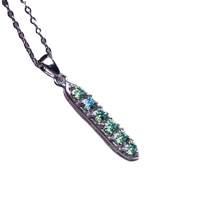 925 Silver Inlaid Green Moissanite Pendant Necklace