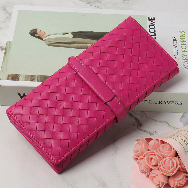 Sheepskin Woven 3 Fold Leather Wallet Korean