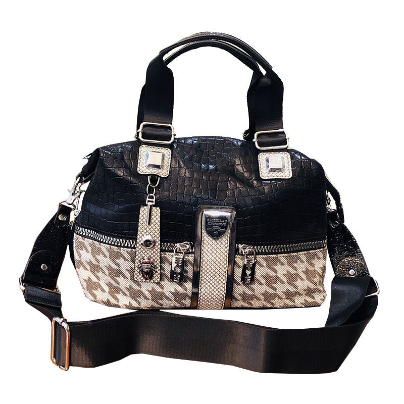 Female Houndstooth Contrast Color Large-capacity Crossbody Bag