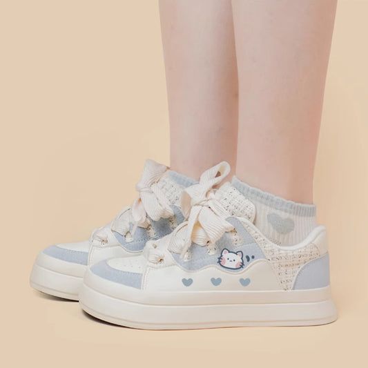 Cute Girls' Sneakers Lace-up Low-top White Shoes