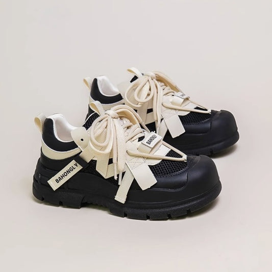 Super Hot Mech Style Authentic Leather Clunky Sneakers