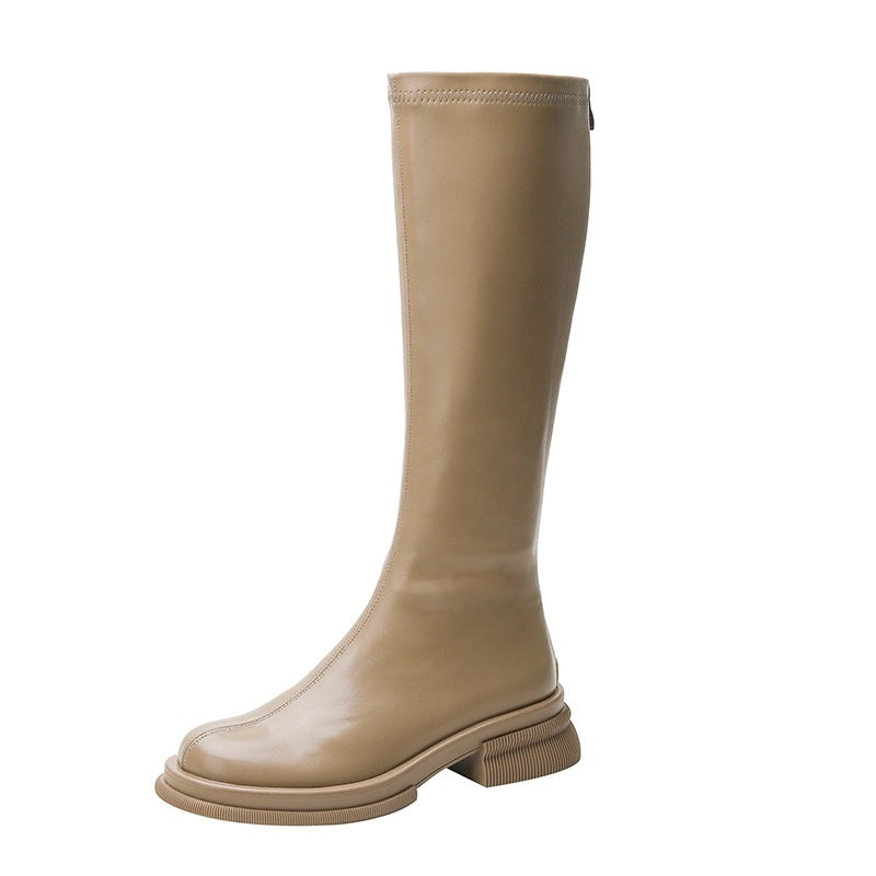 Botas cortas de color liso con punta redonda estilo británico Botas de mujer Tide