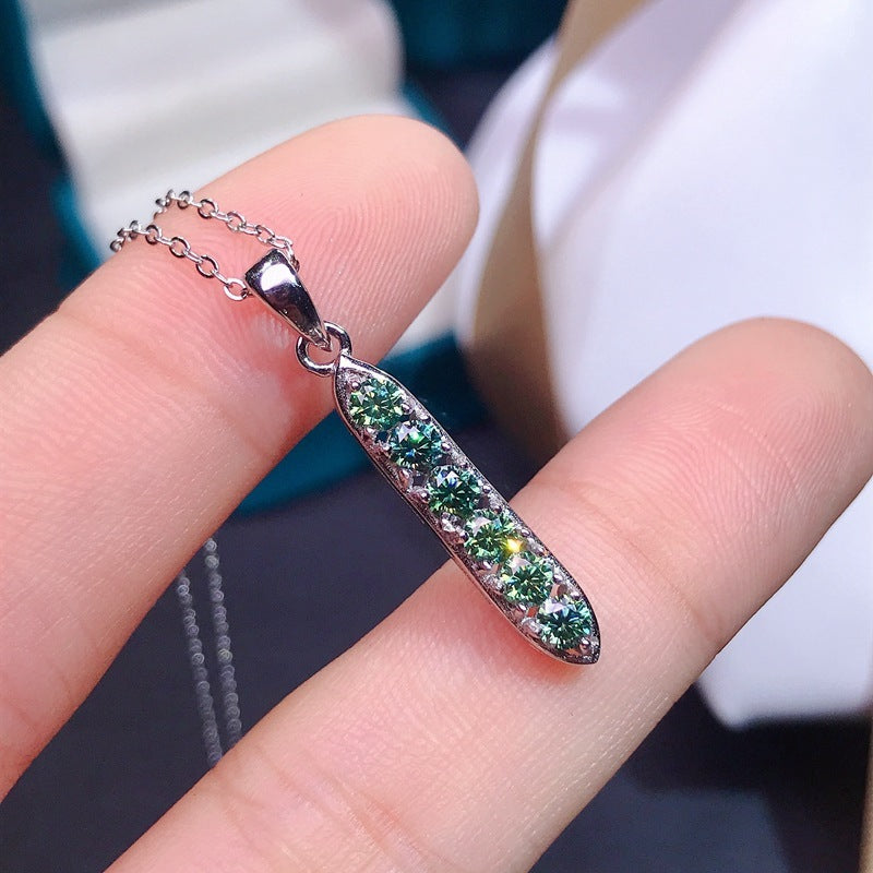 925 Silver Inlaid Green Moissanite Pendant Necklace