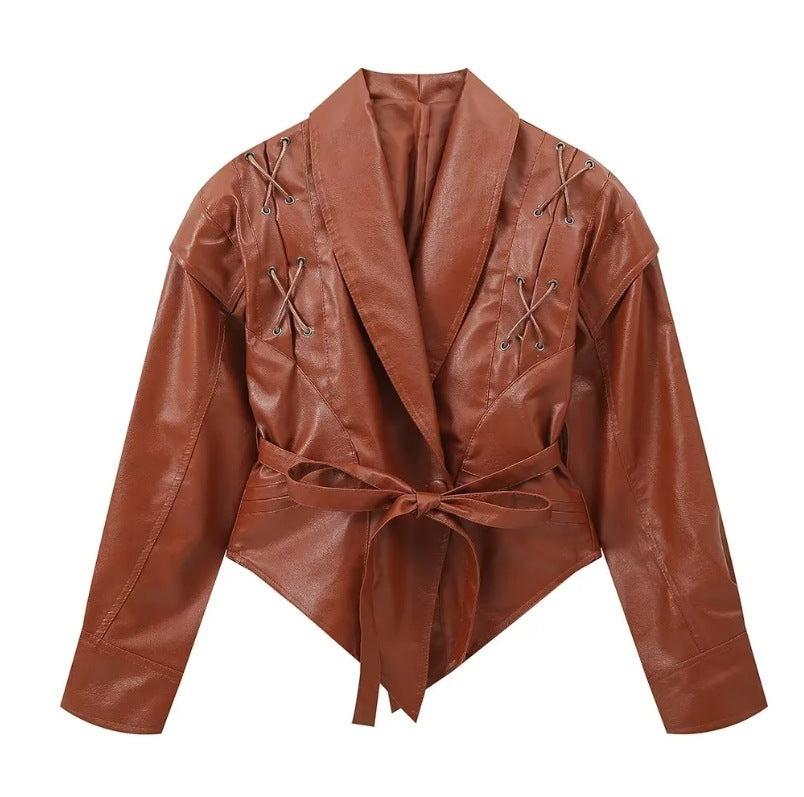 Women's Retro Imitation Leather Jacket Coat