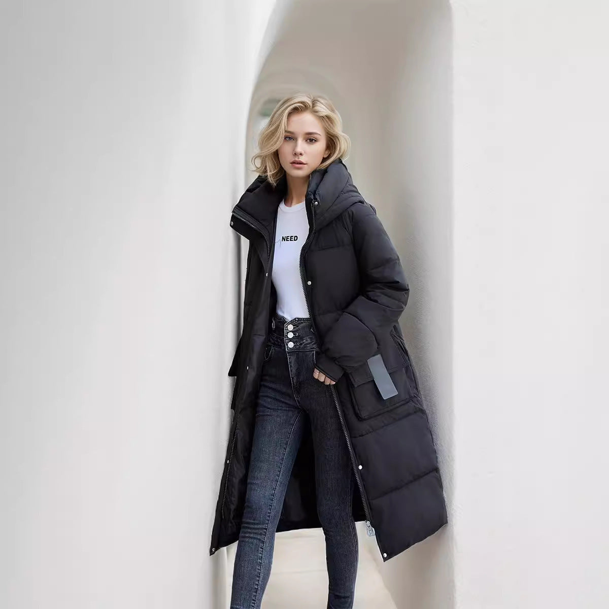 Winter Fashion High-end Overknee Thickened Loose Cotton Jacket Coat