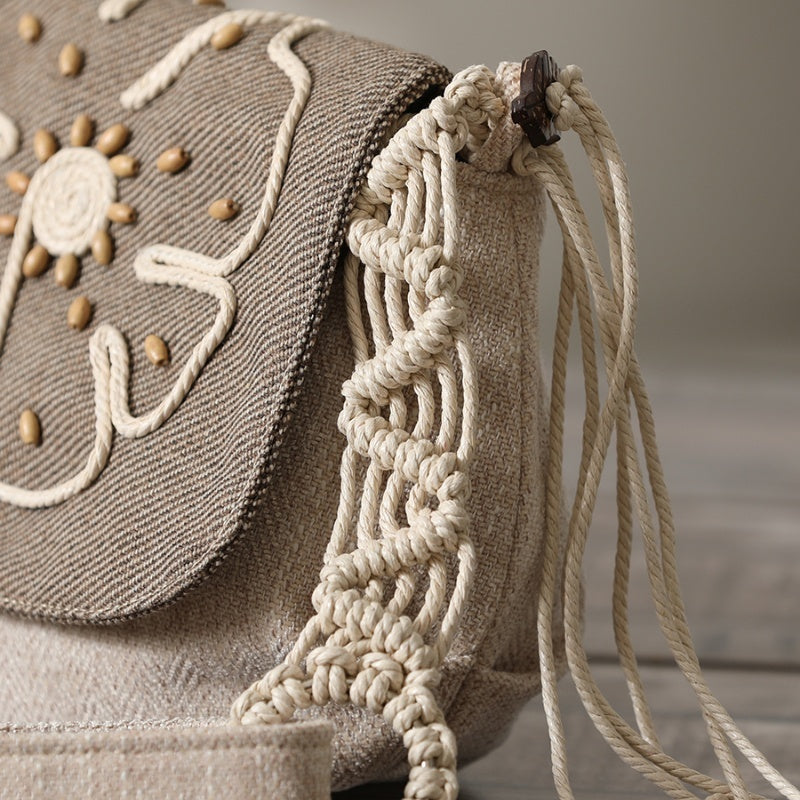 Ethnic Style Lightweight Crossbody Woven Canvas Women's Bag