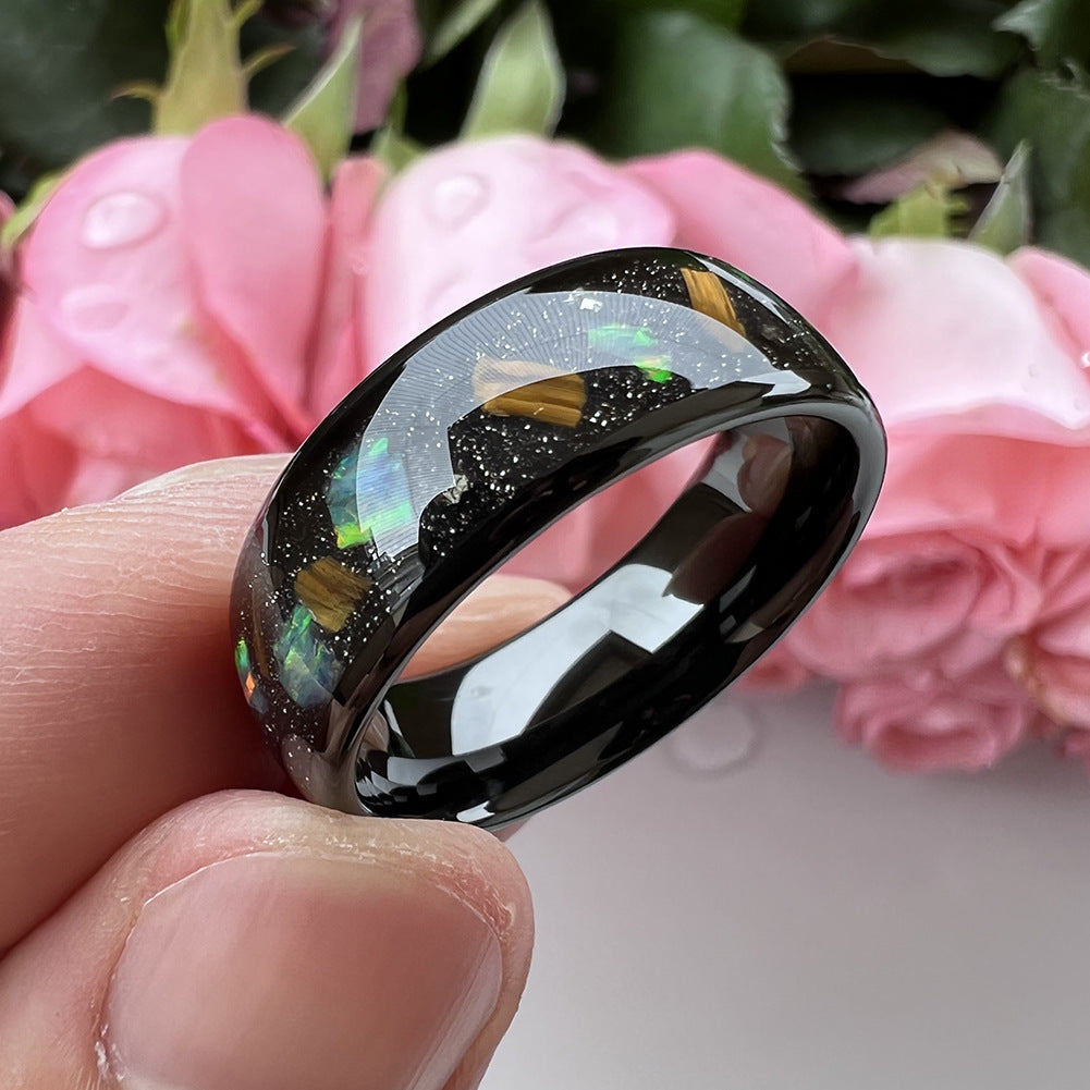 8mm Inlaid Galaxy Broken Opal Tungsten Ring