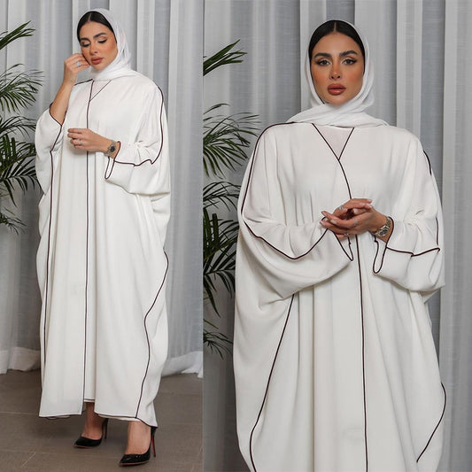 Bata abaya de mujer de talla grande con parches blancos