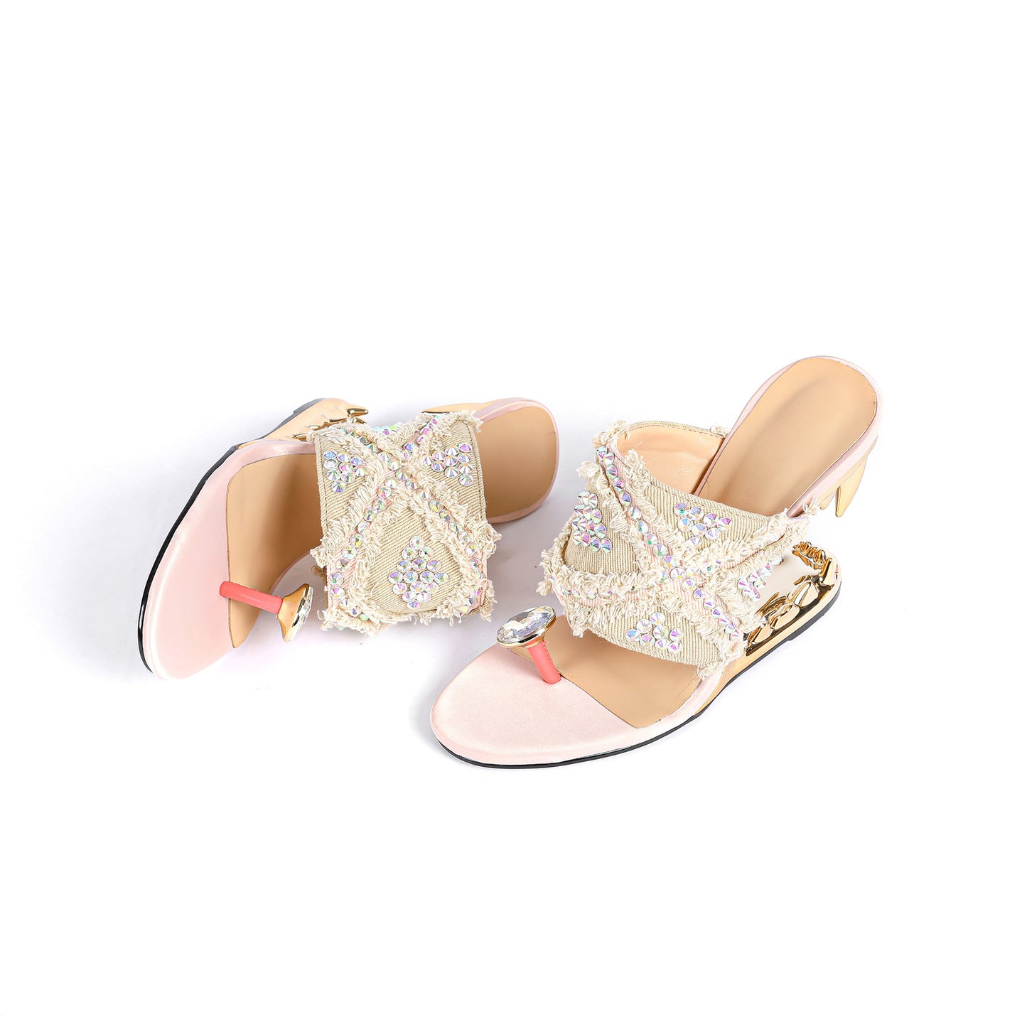 Rhinestone Round Toe Clip Toe Slip-on Metal Teeth Profiled Heel Women's High Heel Plus Size Shoes