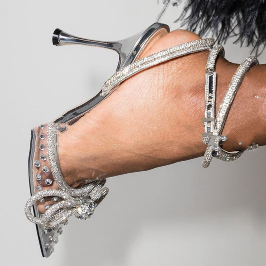 Sandalias de tacón alto transparentes con diamantes de imitación